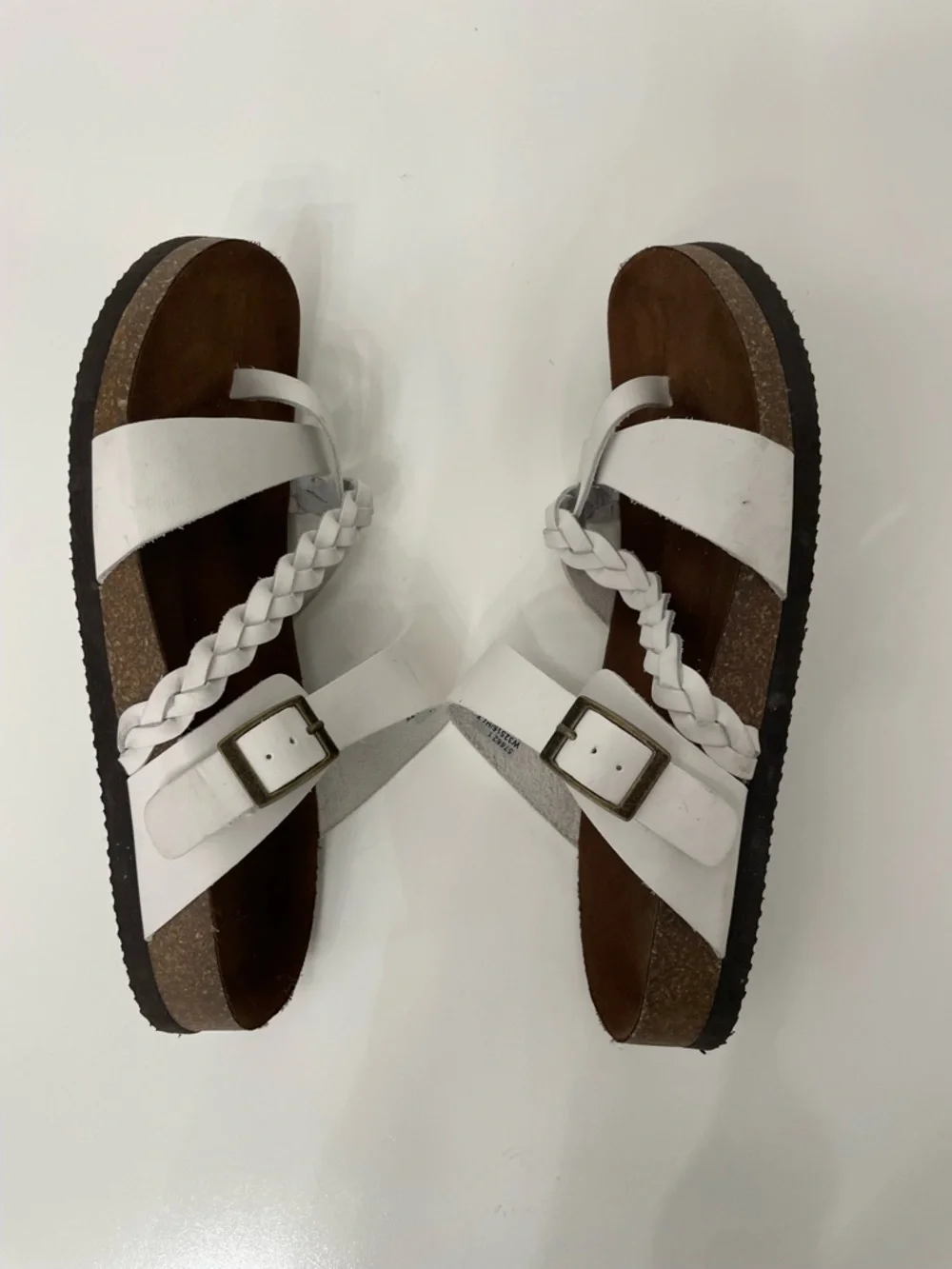 White Mountain Hazy Leather White Braided Slide Cork Sandals, womens size 9
